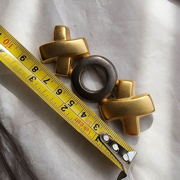 Vintage E. Pearl Erwin Gold Silver Two Tone XOX Brooch Pin Large matte Finish - Picture 2 of 7